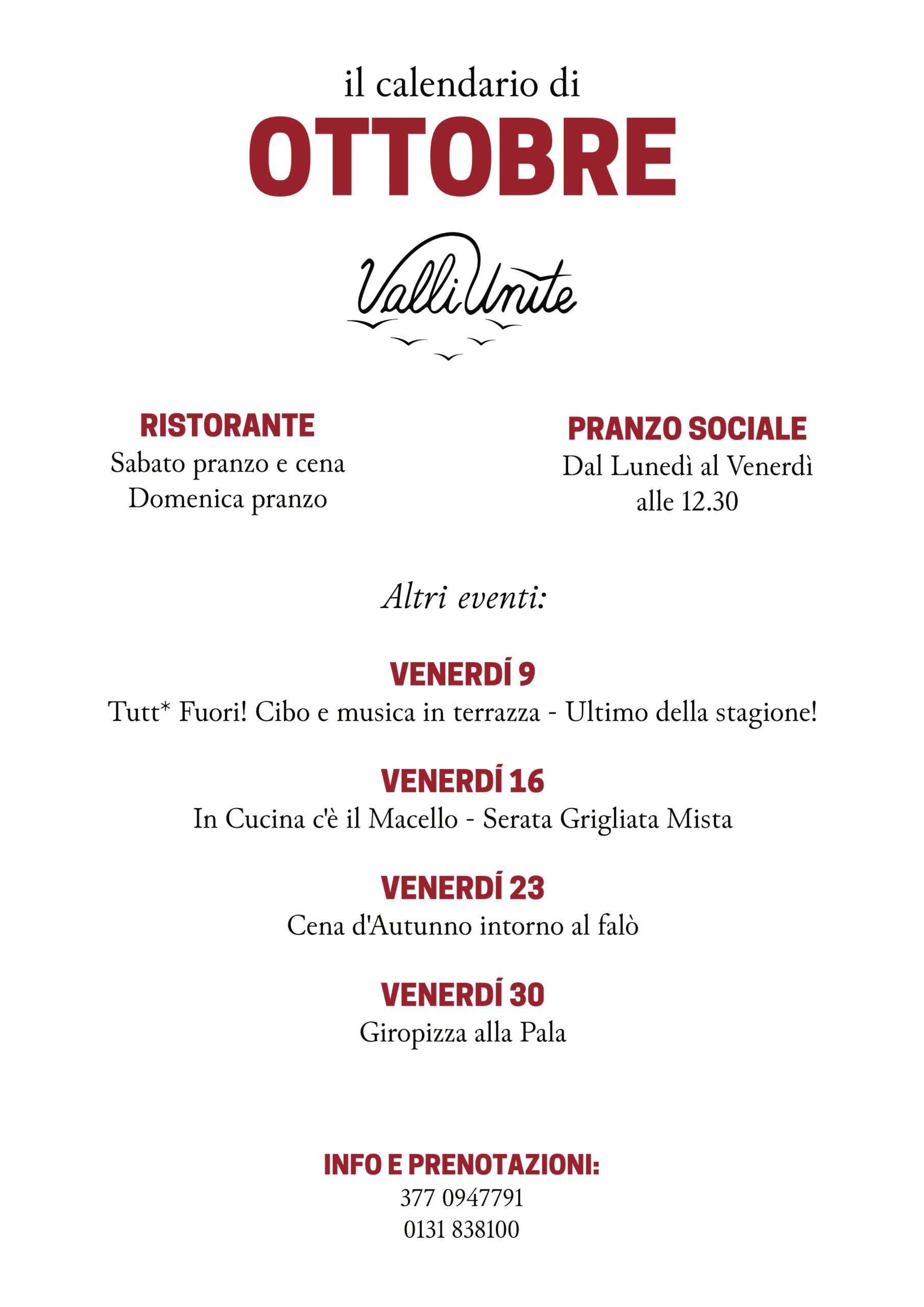 CALENDARIO DI OTTOBRE