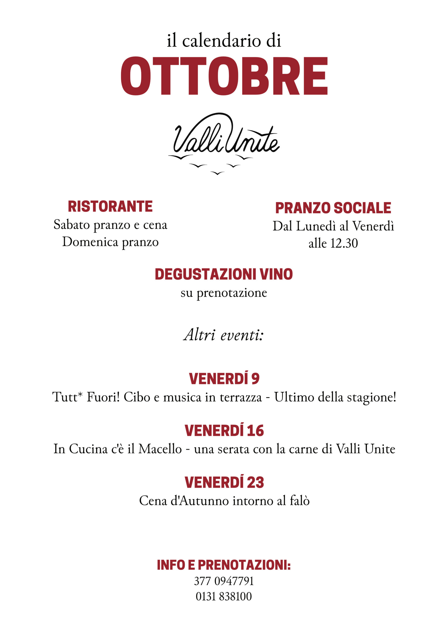 CALENDARIO DI OTTOBRE
